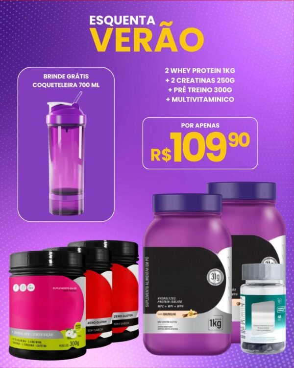 Kit Completo para treino – 2x Whey, 2x Creatina, Pré-Treino e Multivitamínico + BRINDE